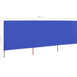 Parawan Ogrodowy Osłona 3-skrzydłowy z tkaniny 400x80 cm błękit lazur
