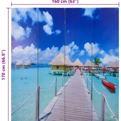 Parawan Pokojowy Dekoracyjny Parawan Składany Motyw Plaży 160x170 cm