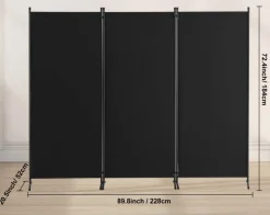 Parawan pokojowy 3-panelowy 228x184cm składany tkanina wolnostojący czarny