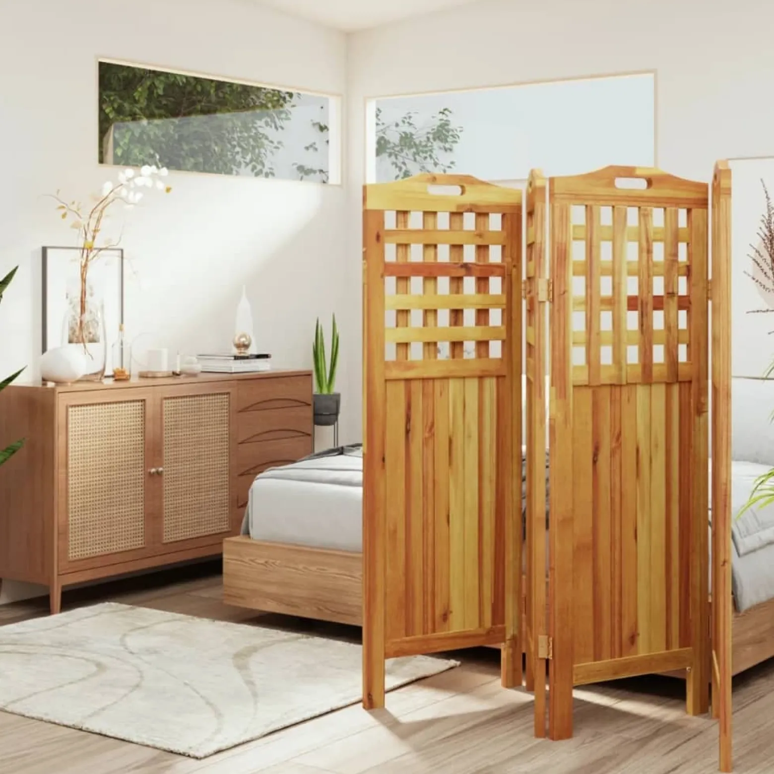 Parawan Pokojowy Składany Parawan Dekoracyjny Drewniany Brąz 162x2x115 cm
