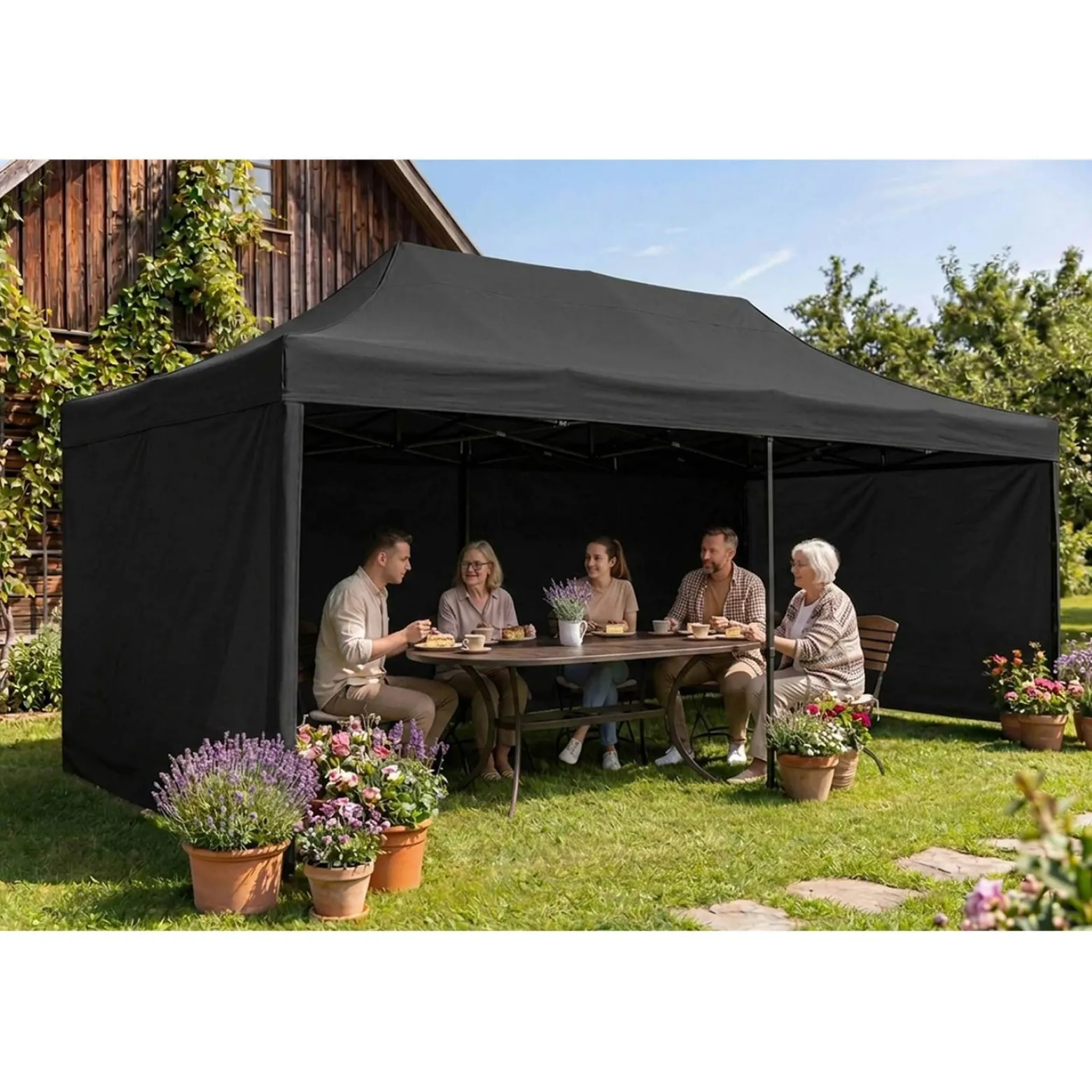 Pawilon ogrodowy Plonos PL-301 altana namiot handlowy 3x6x3 m czarny