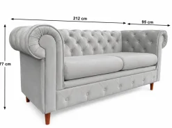 Pikowana sofa 2 osobowa Chesterfield Prima Amor Velvet 18 szara