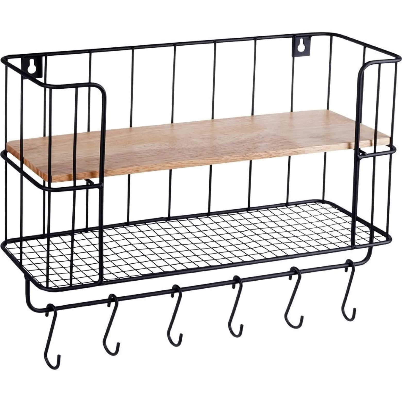 Półka ścienna metalowa z wieszakami 41x12x25,5 cm