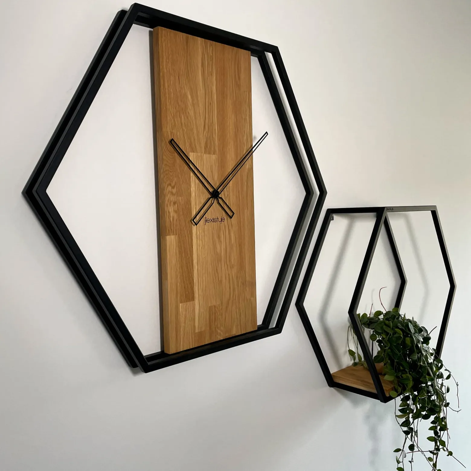 Półka loft hexagon dębowa 60cm 3d