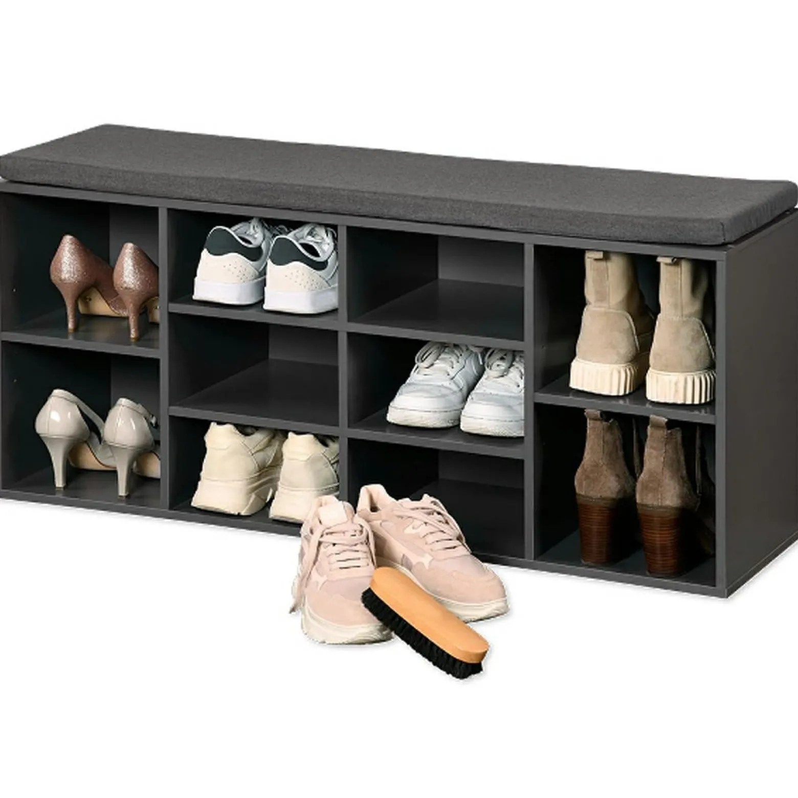 Półka na buty z siedziskiem szara 103,5x29,5x48 cm 10 półek nowoczesna