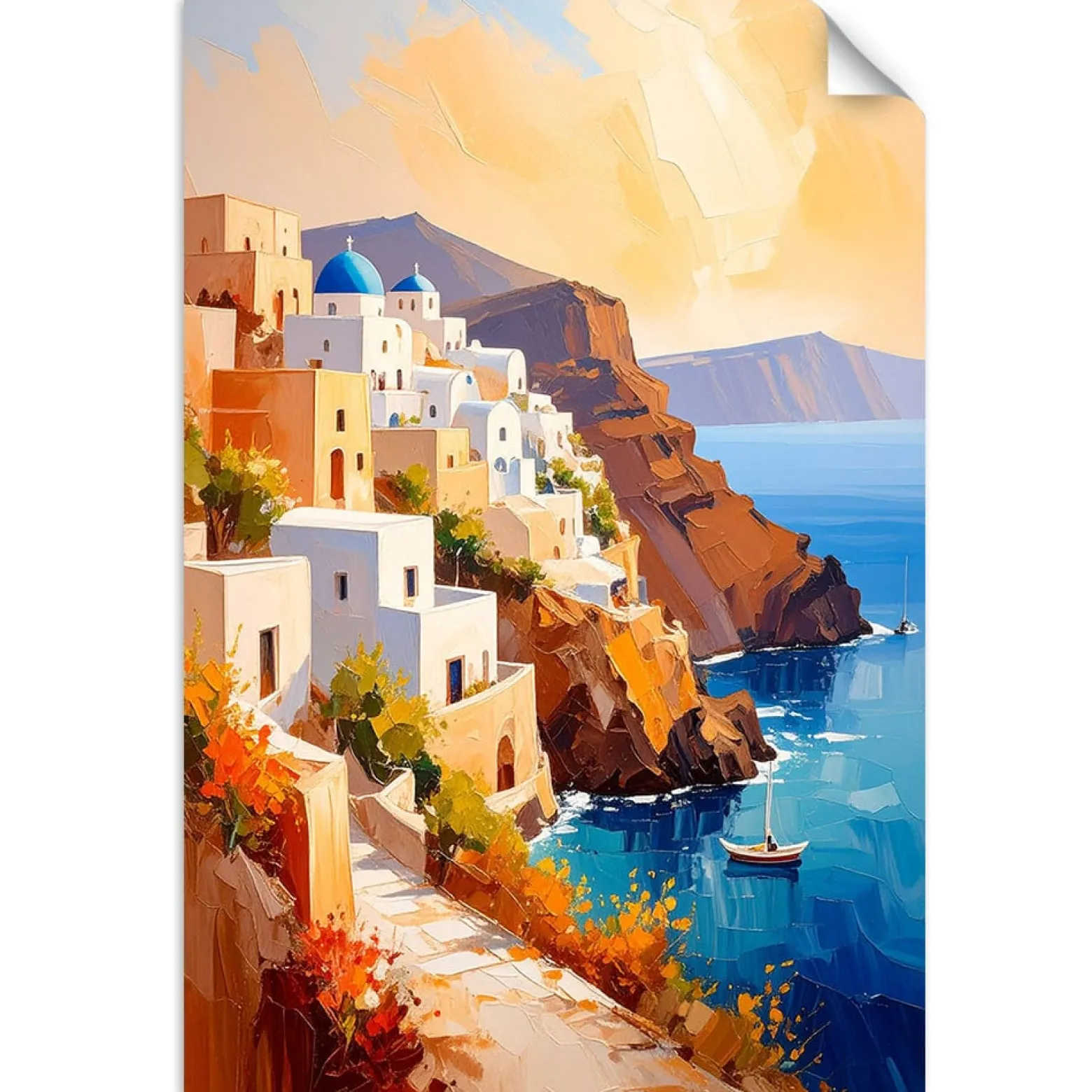 Plakat samoprzylepny do salonu Feeby Wyspa Santorini Grecja Krajobraz 20x30