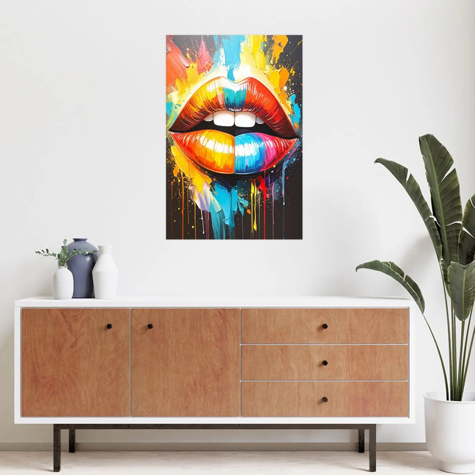 Plakat samoprzylepny Feeby Kolorowe usta efekt farby olejnej 20x30