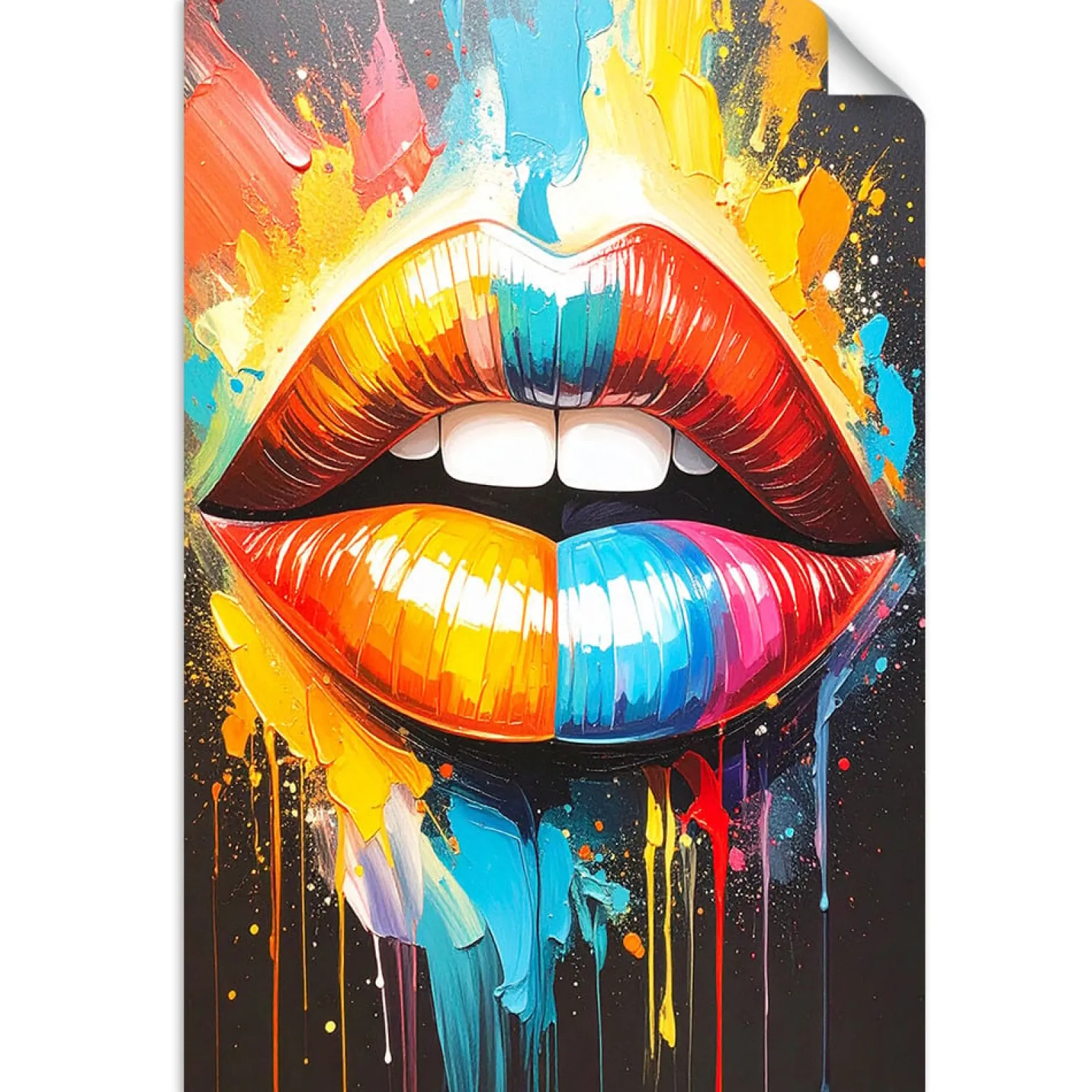 Plakat samoprzylepny Feeby Kolorowe usta efekt farby olejnej 20x30