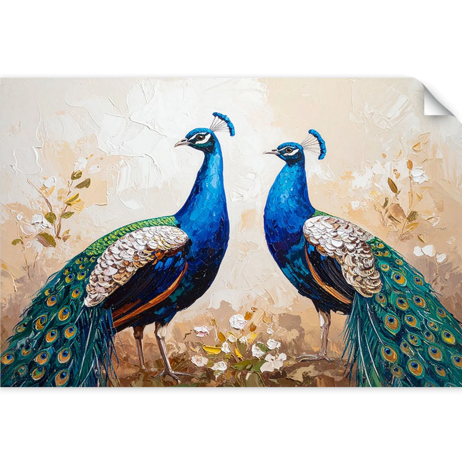 Plakat samoprzylepny do salonu Feeby Kolorowe Pawie Ptaki Natura 30x20