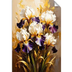 Plakat samoprzylepny do salonu Feeby Irysy Kwiaty na beżowym tle 20x30