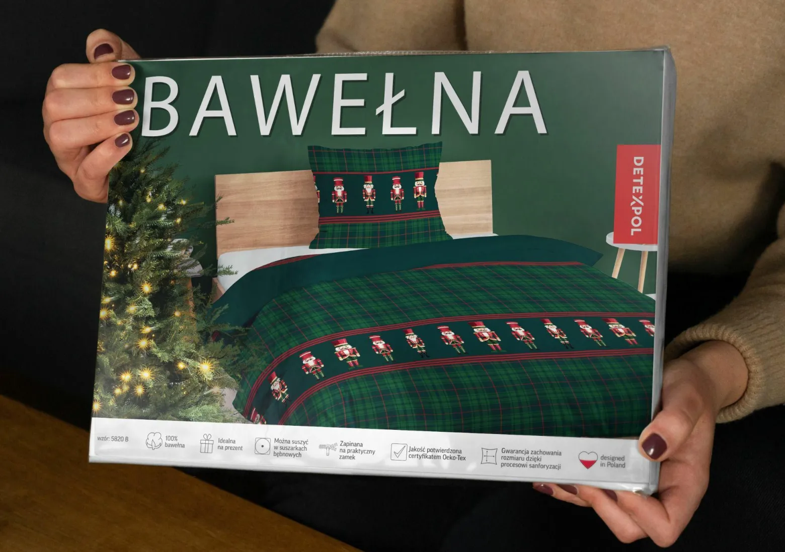 Pościel bawełniana Christmas Comfort 140x200 zielona kratka