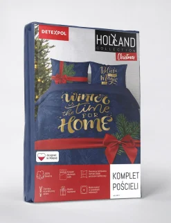 Pościel świąteczna Holland 160x200 granatowo-czerwona kokarda