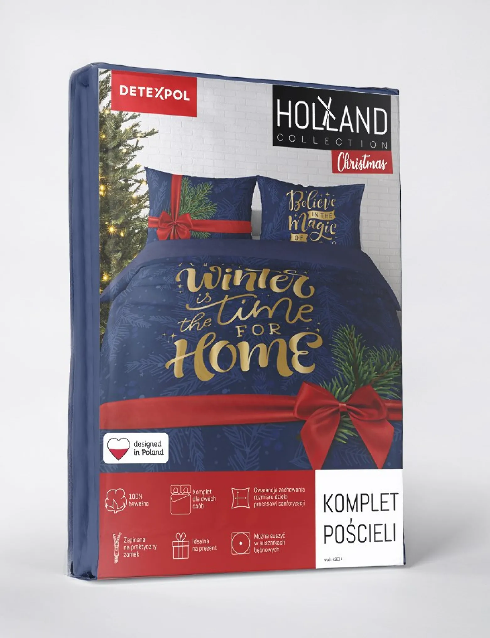 Pościel świąteczna Holland 160x200 granatowo-czerwona kokarda