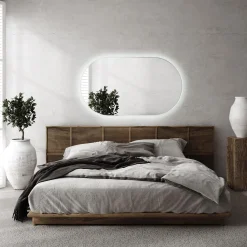 Podłużne Led Lustro Owal Do Sypialni Dekoracyjne 80x46 cm