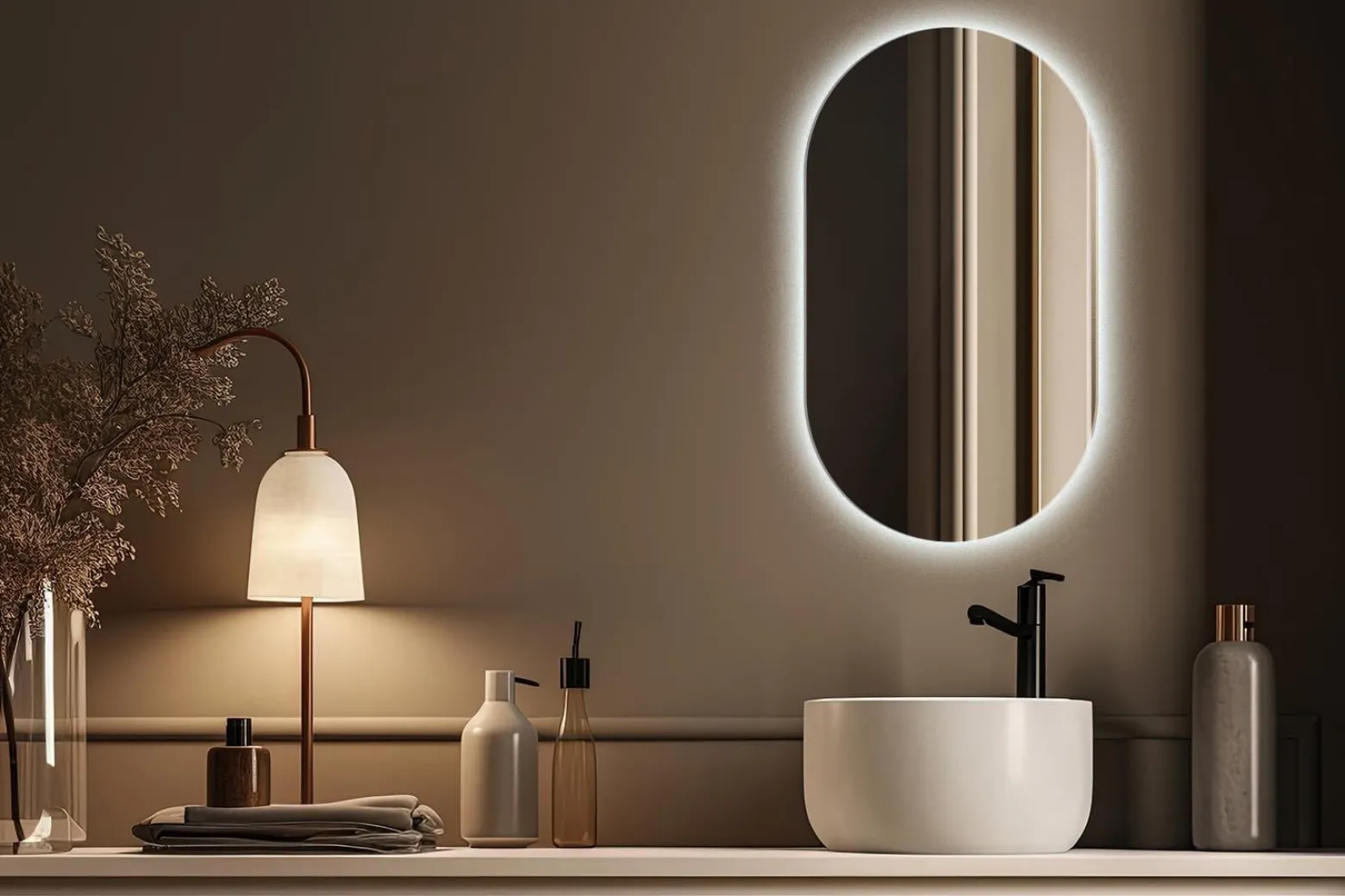 Podłużne Led Lustro Owal Do Sypialni Dekoracyjne 80x46 cm