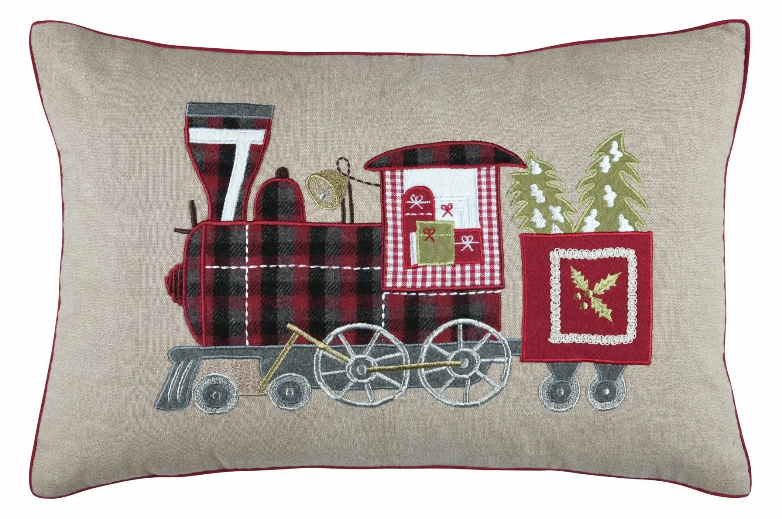 Poduszka REVEILLON szaro-czerwona lokomotywa