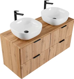 Podwójna Szafka ADEL OAK z umywalkami SMILE i blatem 120 cm