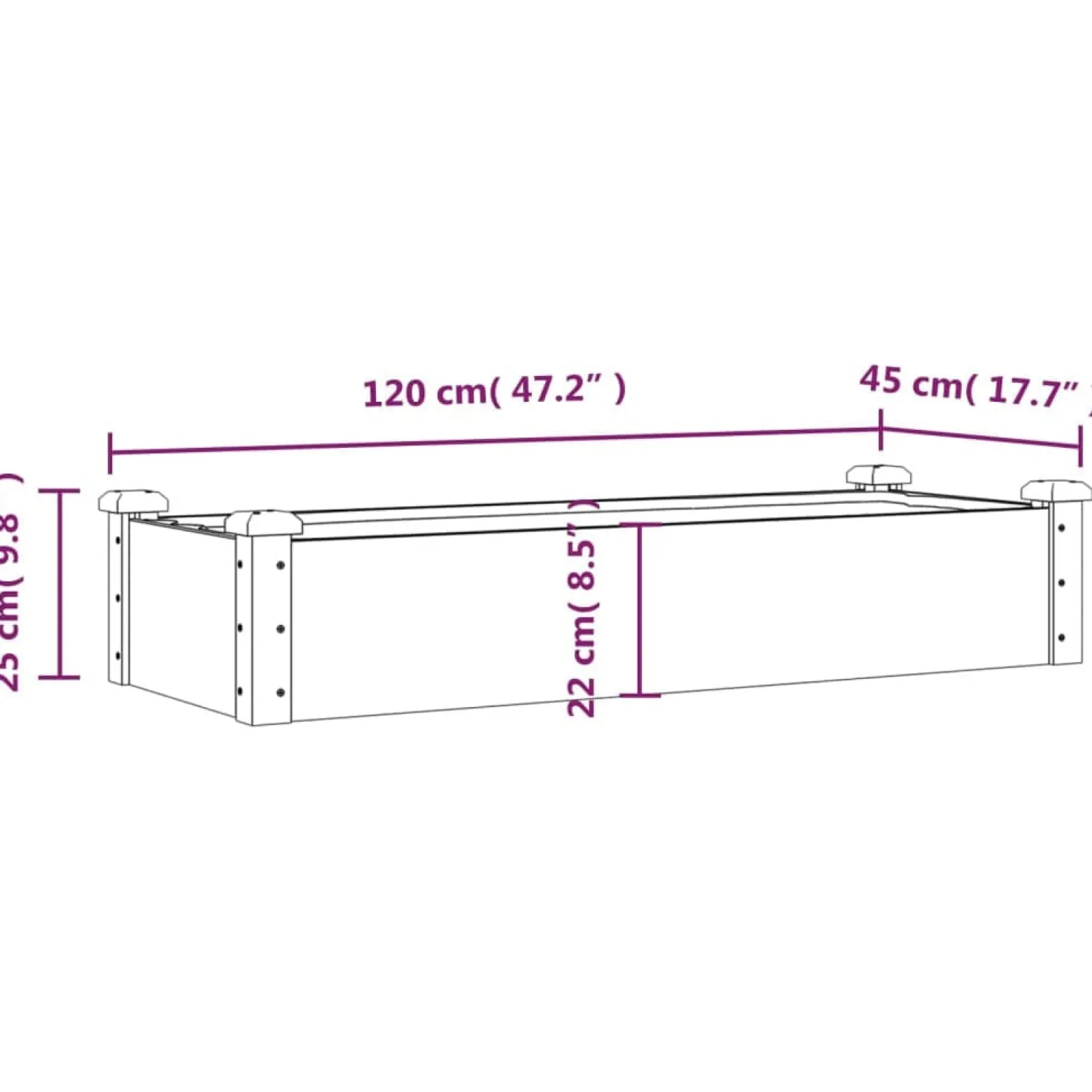 Podwyższona rabata Szary 120 x 45 x 25 cm Drewno vidaXL