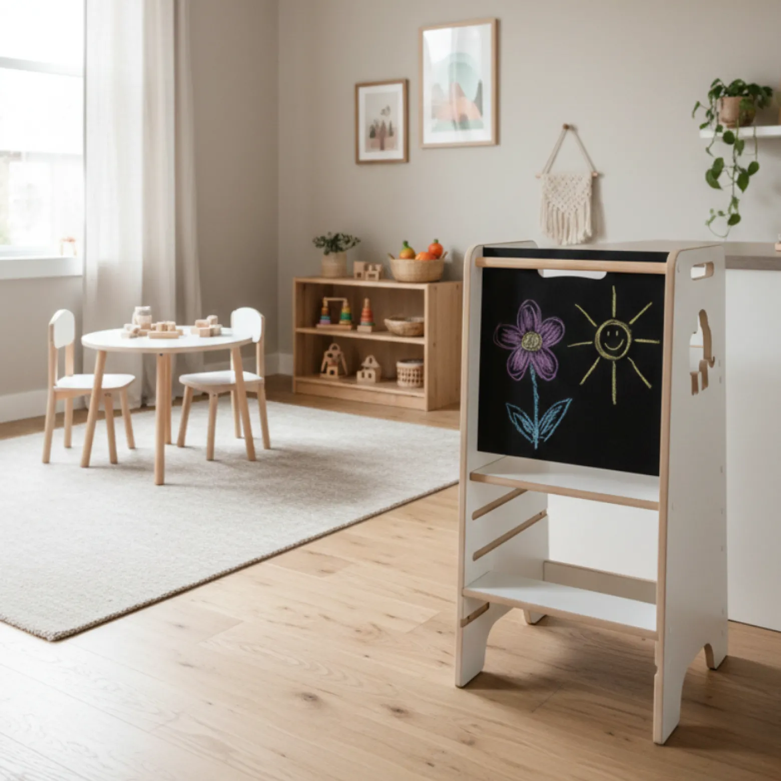Pomocnik kuchenny dla dzieci kitchen helper z tablicą drewno 84cm