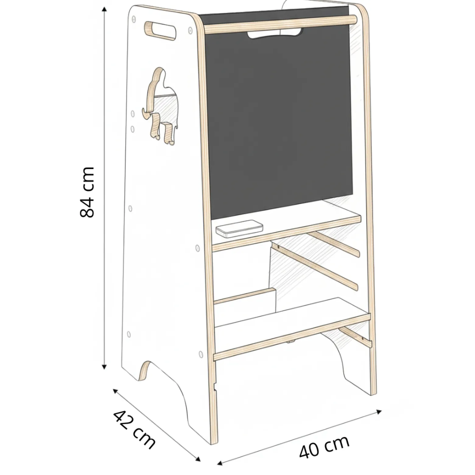 Pomocnik kuchenny dla dzieci kitchen helper z tablicą drewno 84cm