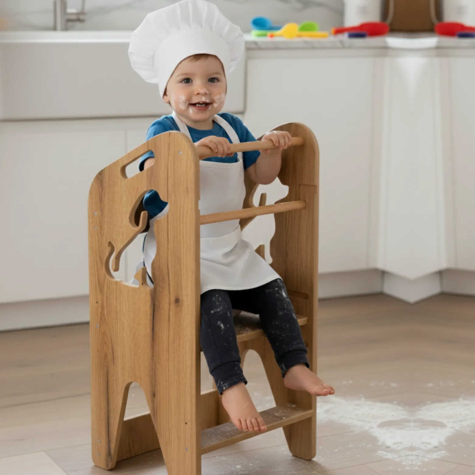 Pomocnik kuchenny dla dzieci regulowany Kitchen Helper MDF drewno