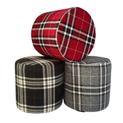 Pufa LOBOX plecionka 40x40 cm okrągła w kratę do salonu czerwona