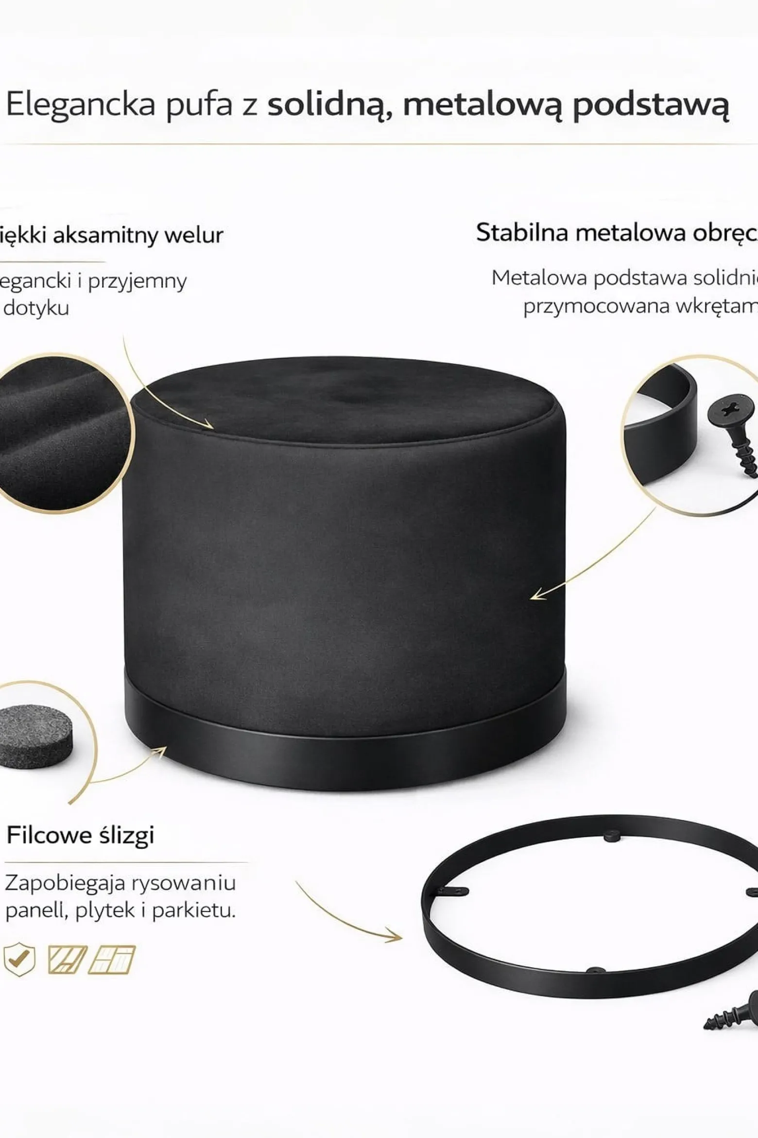 Pufa LUX elegancka podstawa metalowa czarna MG31