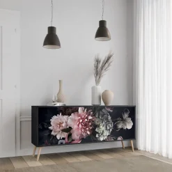 PURE BLOSSOM Komoda 3 drzwi Czarna-Bukowa skośna