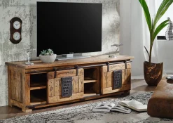 RAILWAY Szafka RTV #101 Mango woskowane + metal 160x45x50 cm