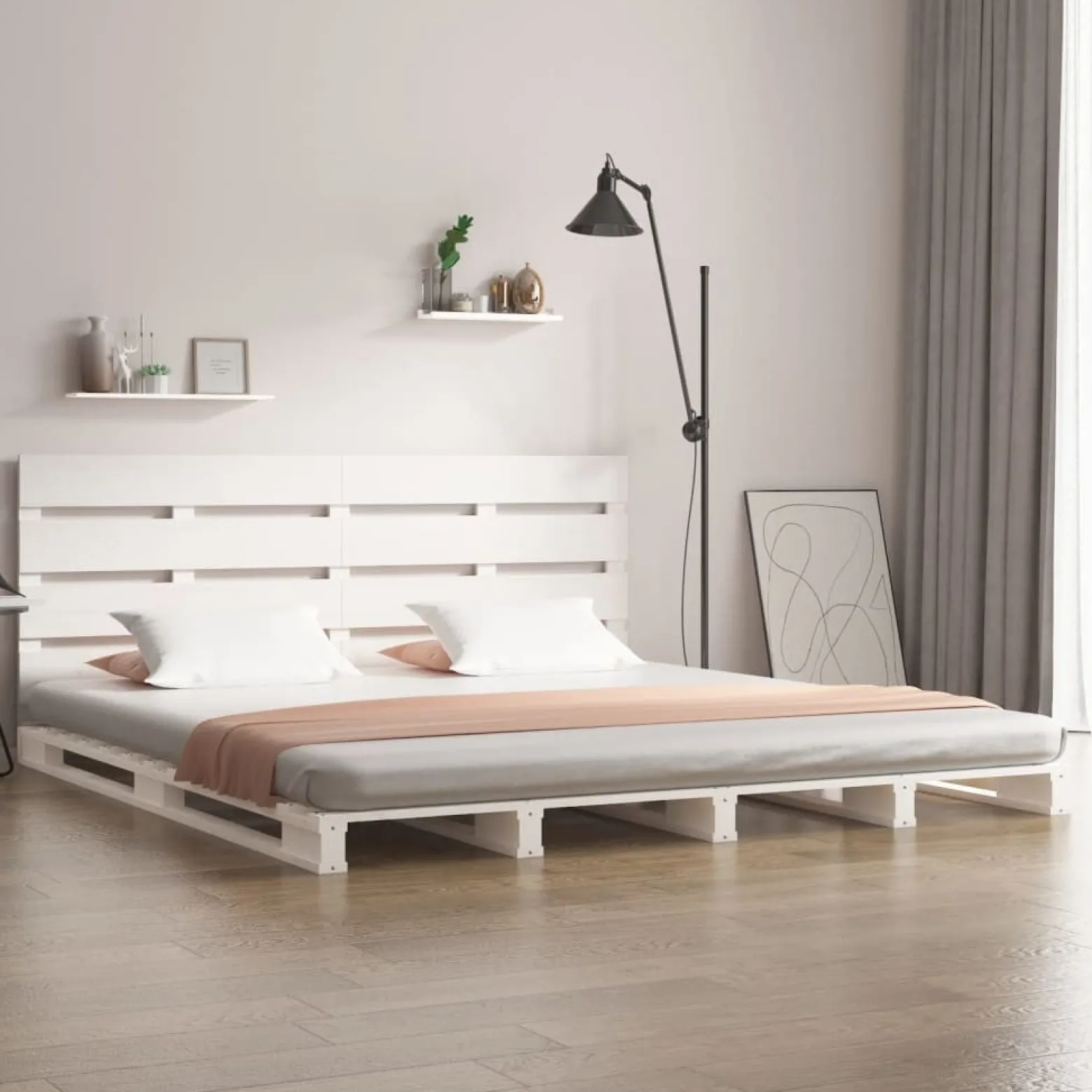 Rama łóżka bez materaca biała 160x200 cm lite drewno sosnowe