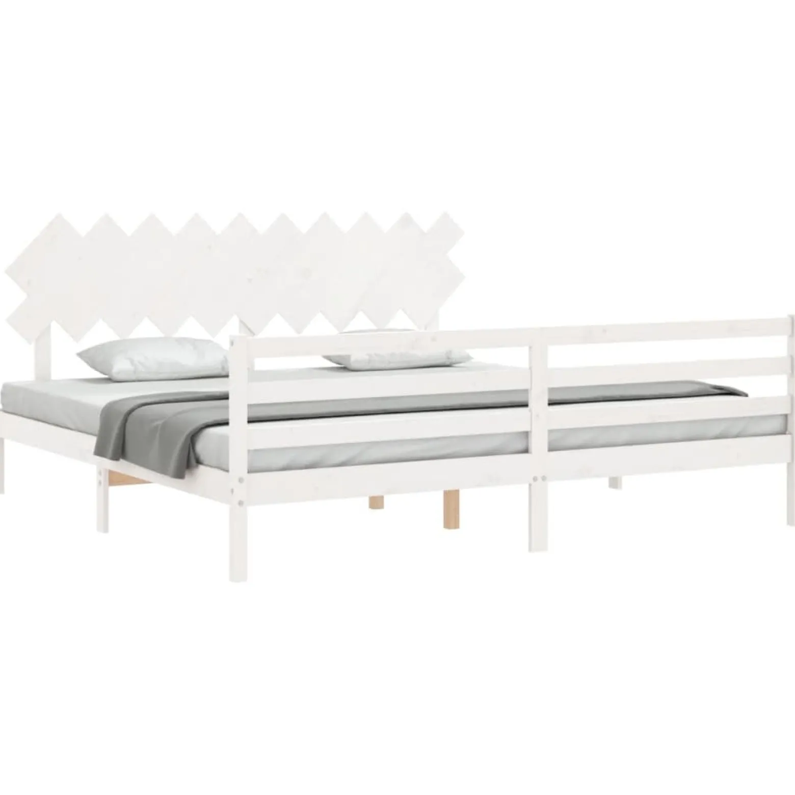 Rama łóżka z wezgłowiem biała 200x200 cm lite drewno