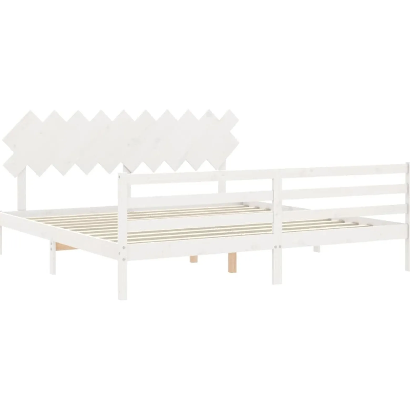 Rama łóżka z wezgłowiem biała 200x200 cm lite drewno