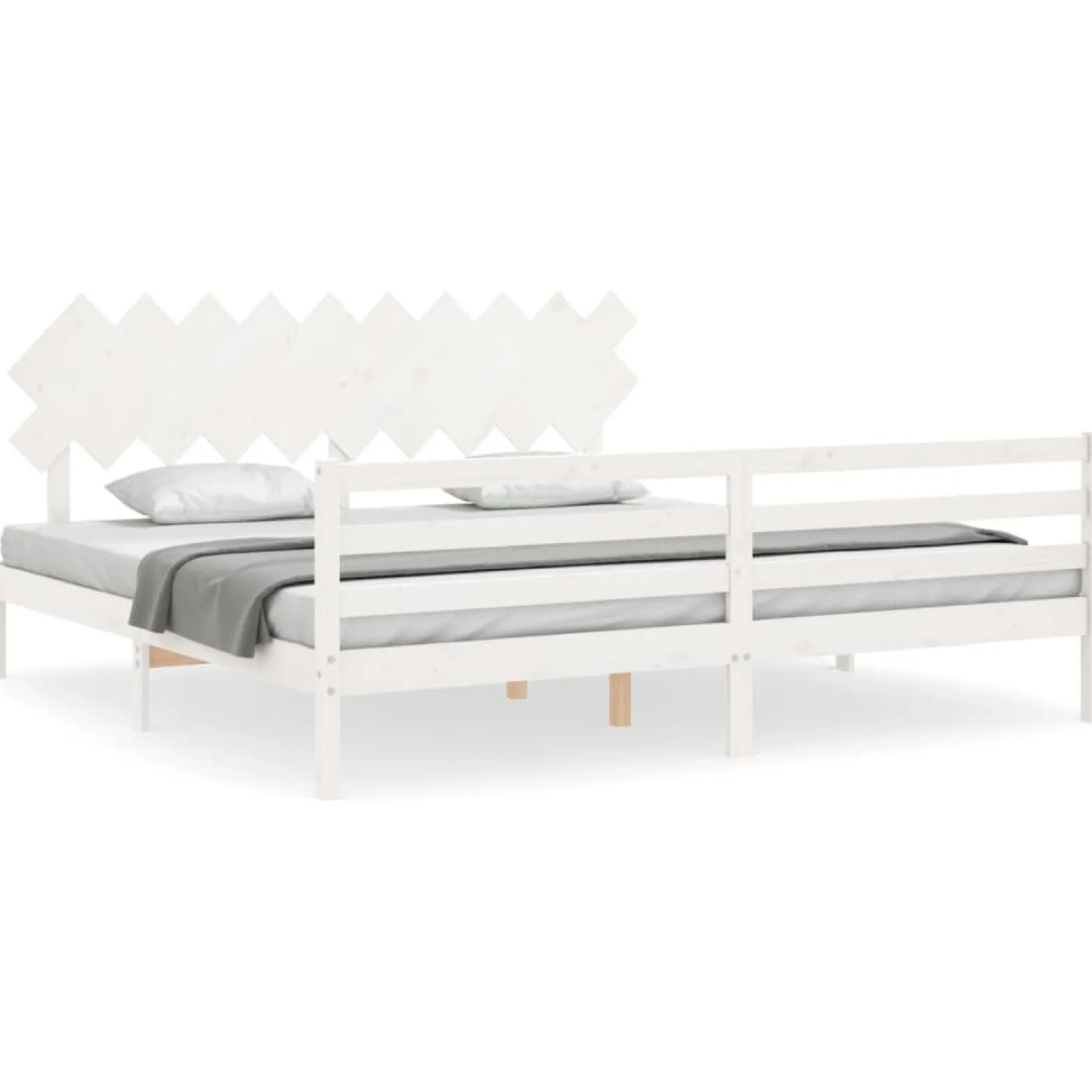 Rama łóżka z wezgłowiem biała 200x200 cm lite drewno
