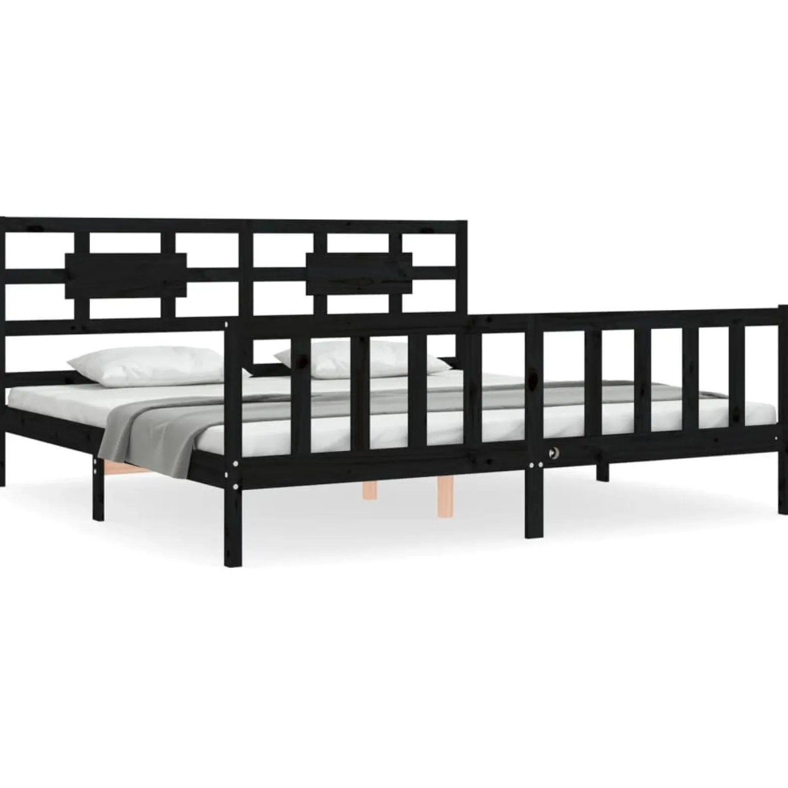 Rama łóżka z wezgłowiem czarna 200x200 cm lite drewno