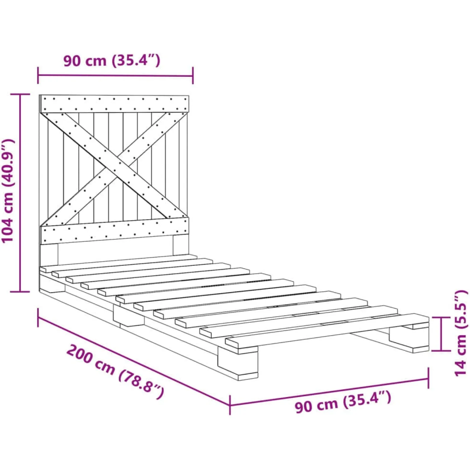 Rama łóżka z wezgłowiem 90x200 cm lite drewno sosnowe