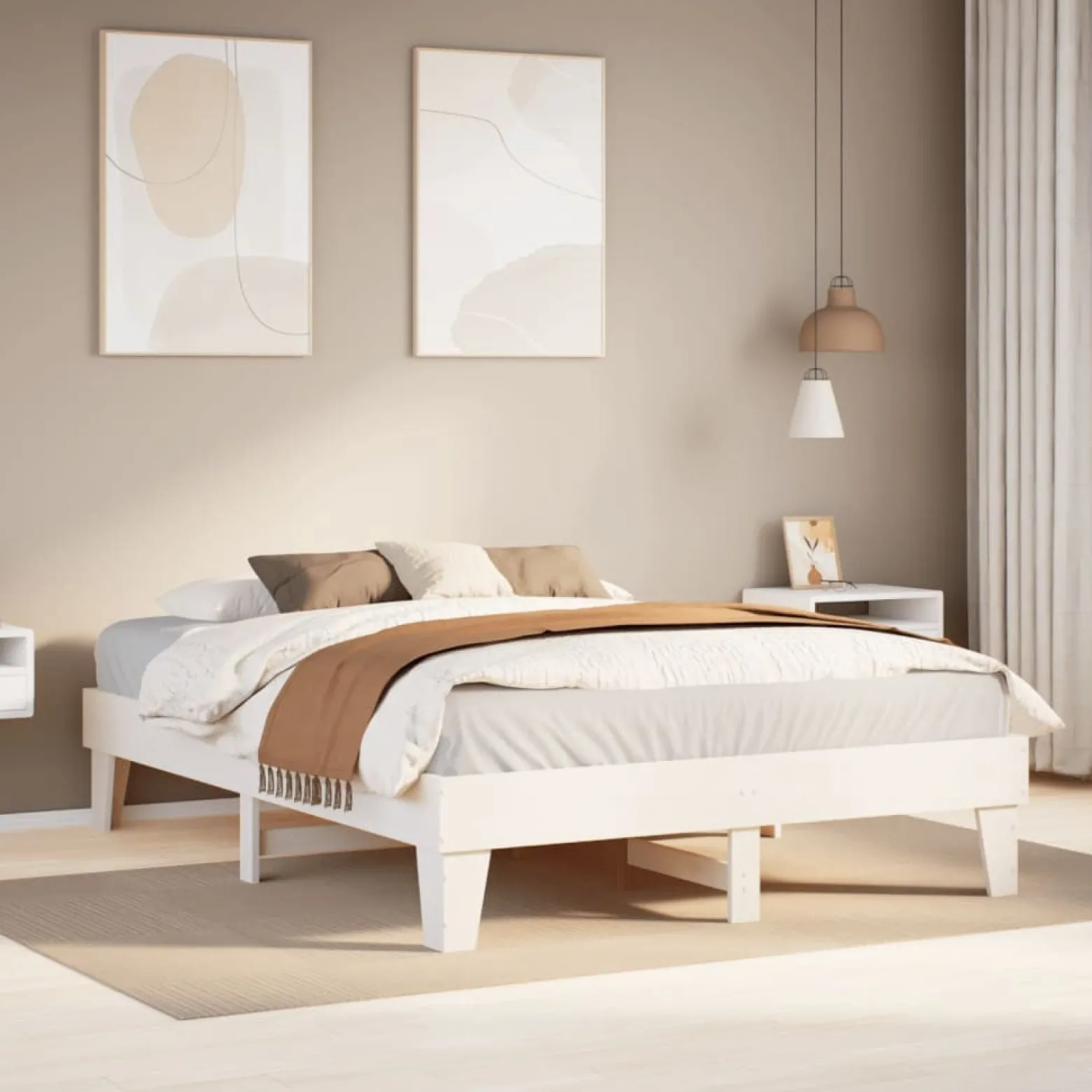 Rama łóżka bez materaca biała 160x200 cm lite drewno sosnowe