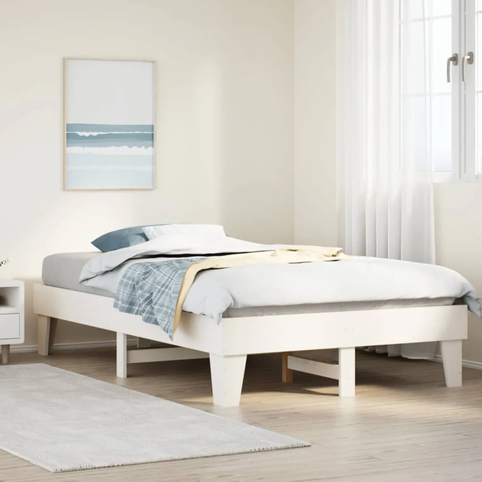 Rama łóżka bez materaca biała 135x190 cm lite drewno sosnowe