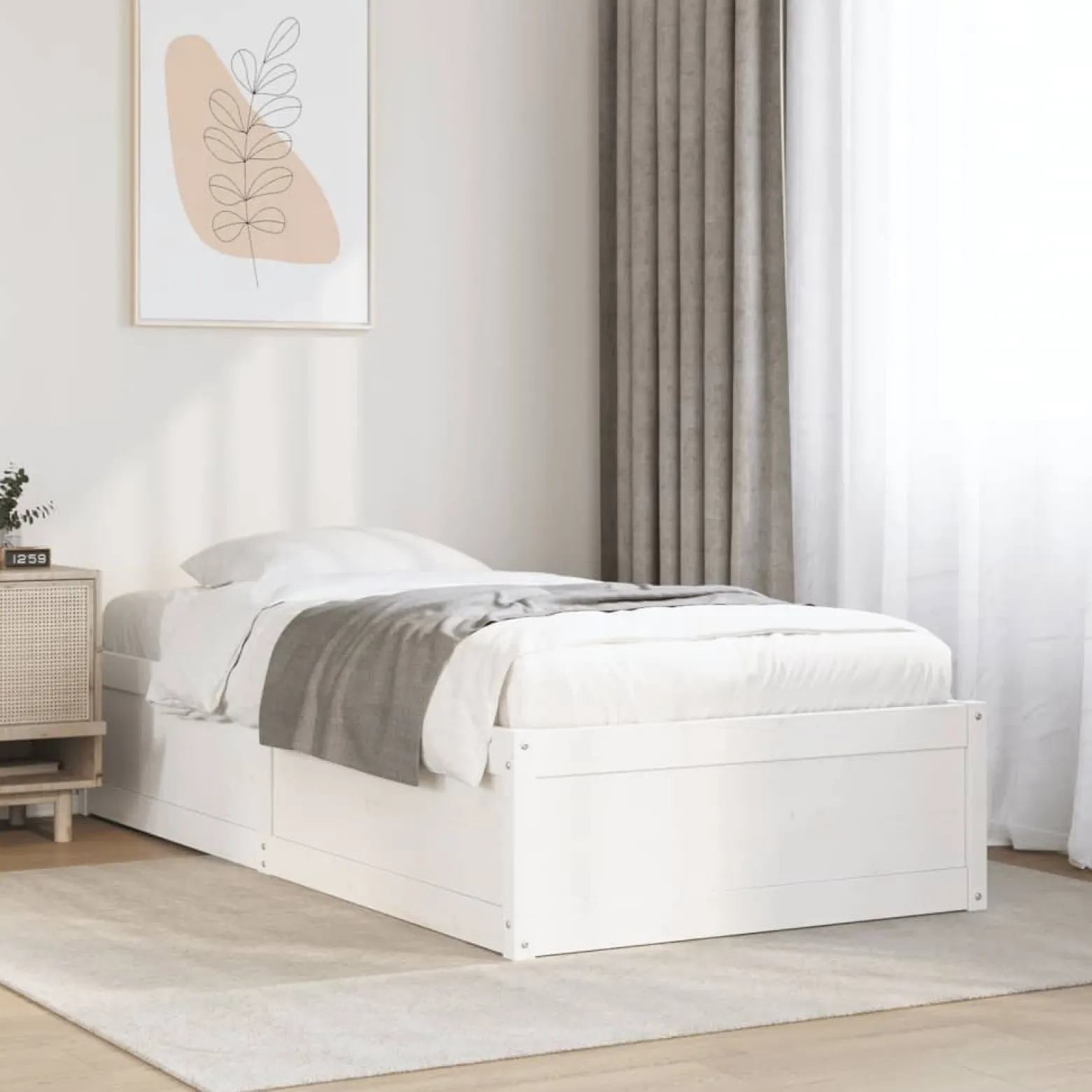 Rama łóżka bez materaca biała 90x190 cm lite drewno sosnowe