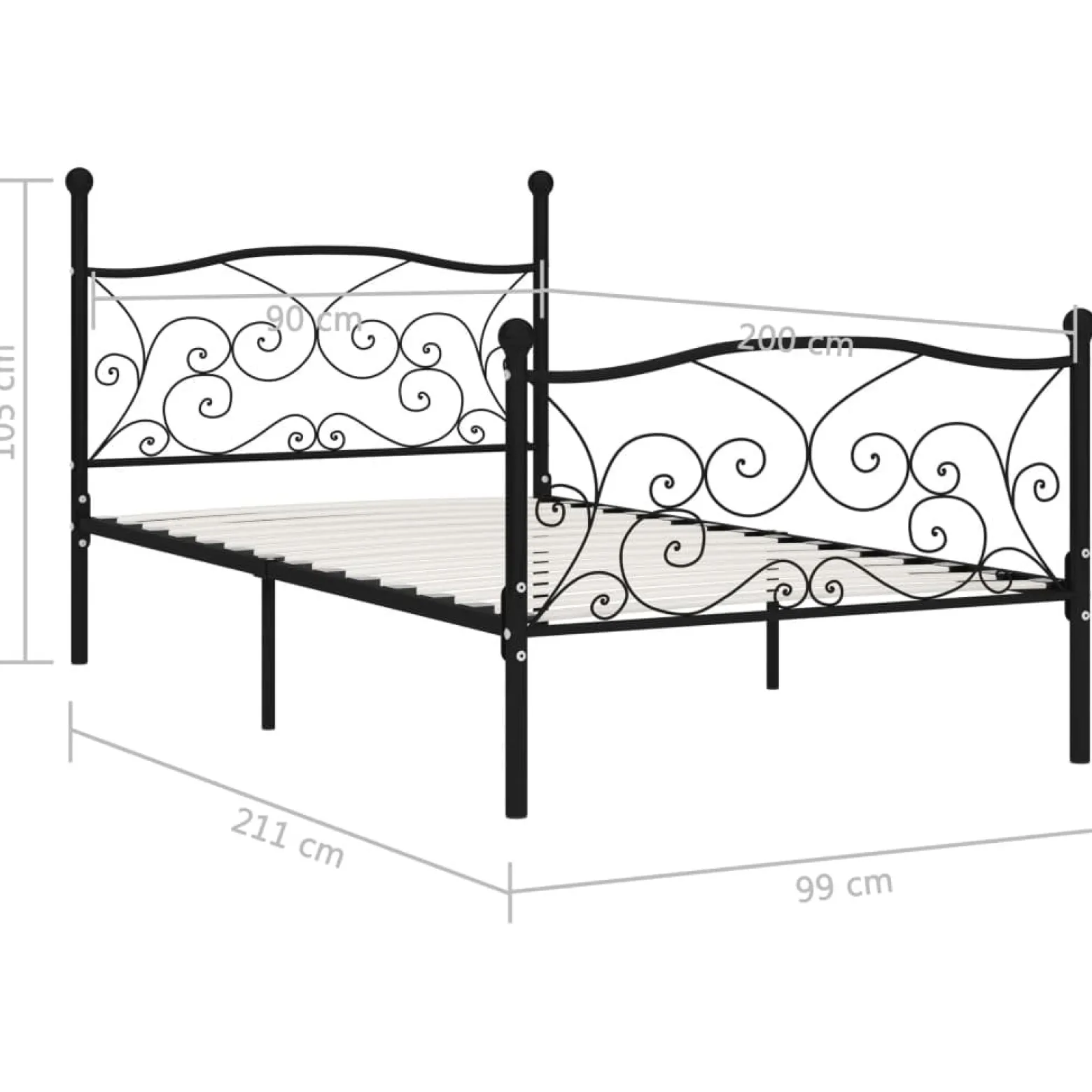 Rama łóżka Czarny 90 x 200 cm Metal vidaXL