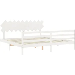 Rama łóżka z wezgłowiem biała 200x200 cm lite drewno