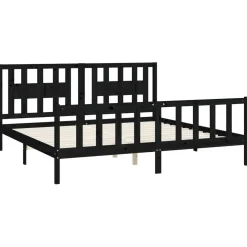 Rama łóżka z wezgłowiem czarna drewno sosnowe 200x200 cm