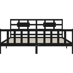 Rama łóżka z wezgłowiem czarna 200x200 cm lite drewno