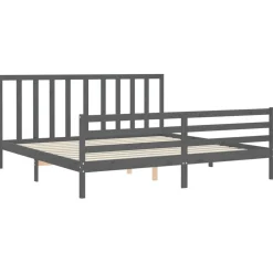 Rama łóżka z wezgłowiem szara 200x200 cm lite drewno