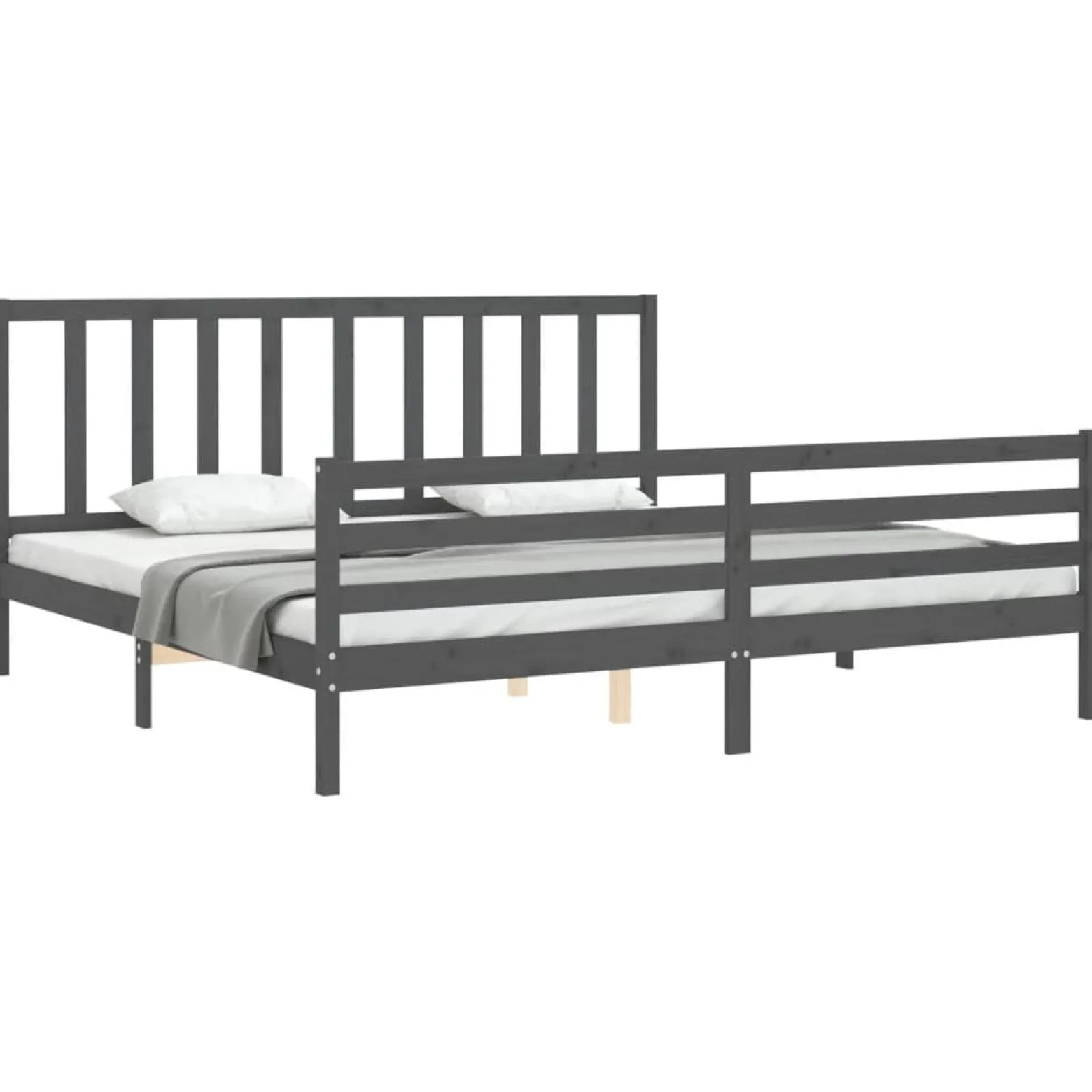 Rama łóżka z wezgłowiem szara 200x200 cm lite drewno