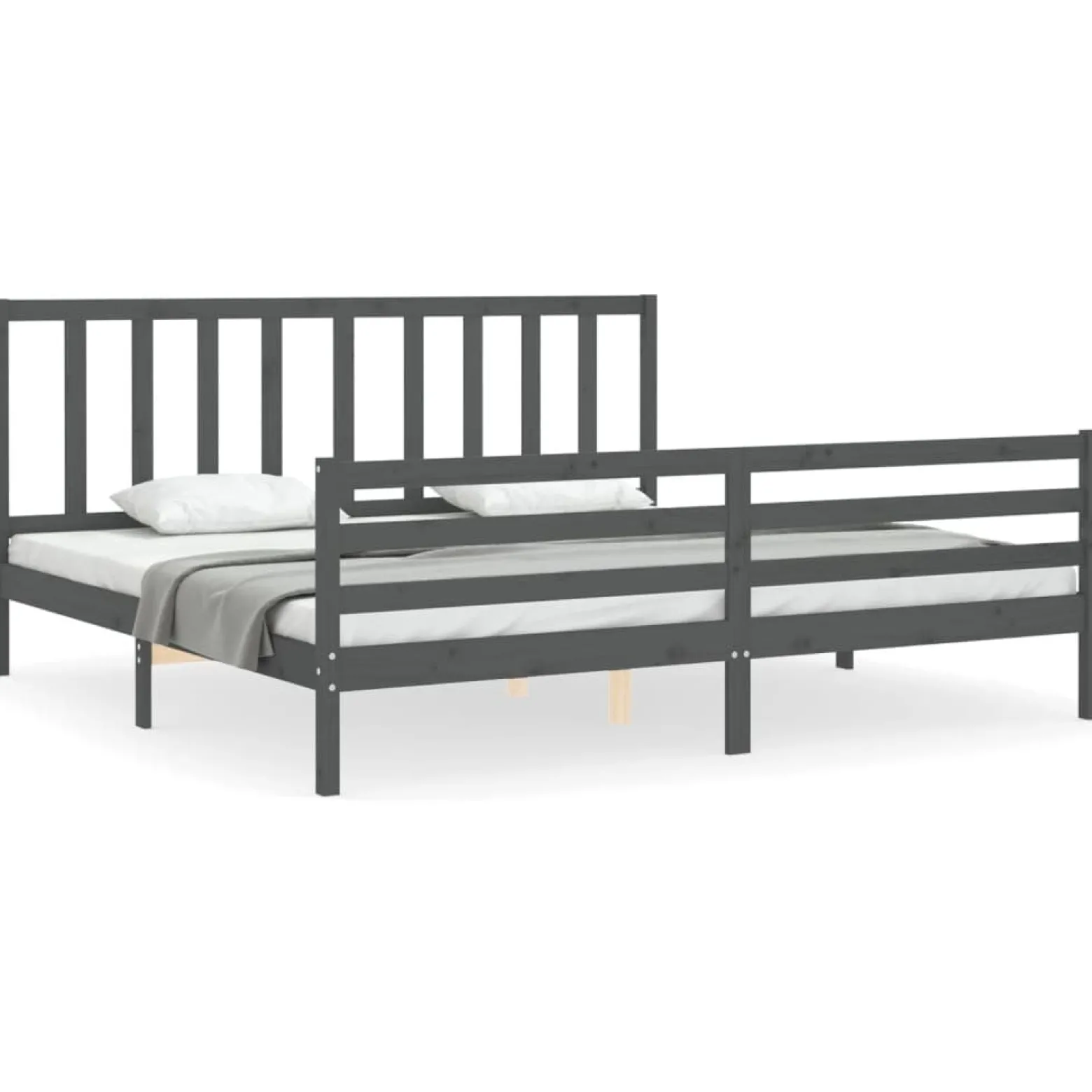 Rama łóżka z wezgłowiem szara 200x200 cm lite drewno