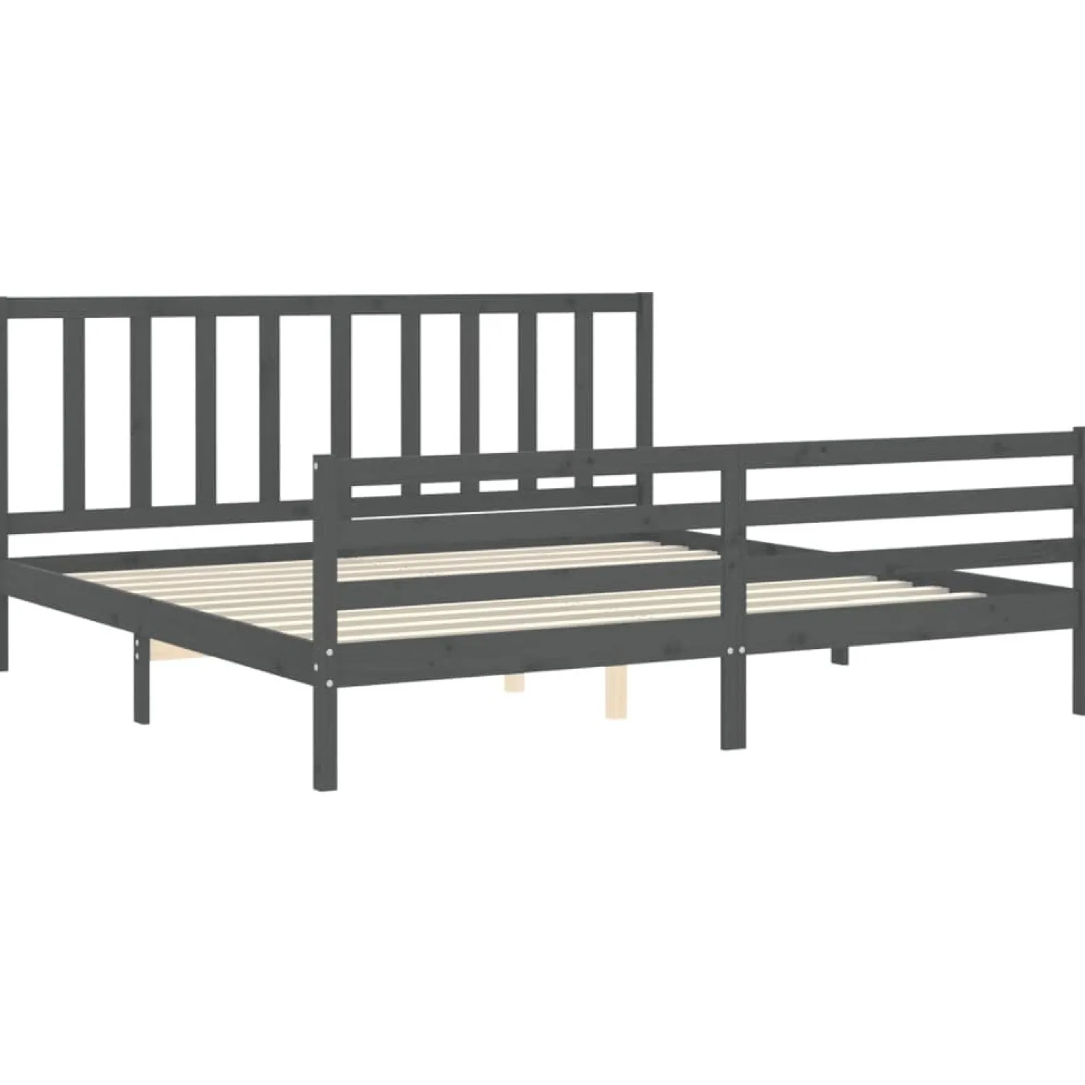 Rama łóżka z wezgłowiem szara 200x200 cm lite drewno