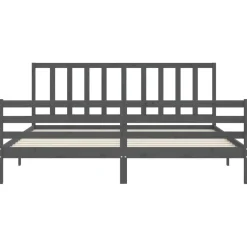 Rama łóżka z wezgłowiem szara 200x200 cm lite drewno