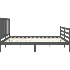 Rama łóżka z wezgłowiem szara 200x200 cm lite drewno
