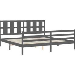 Rama łóżka z wezgłowiem szara 200x200 cm lite drewno