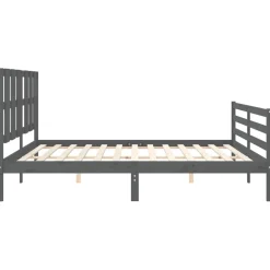 Rama łóżka z wezgłowiem szara 200x200 cm lite drewno